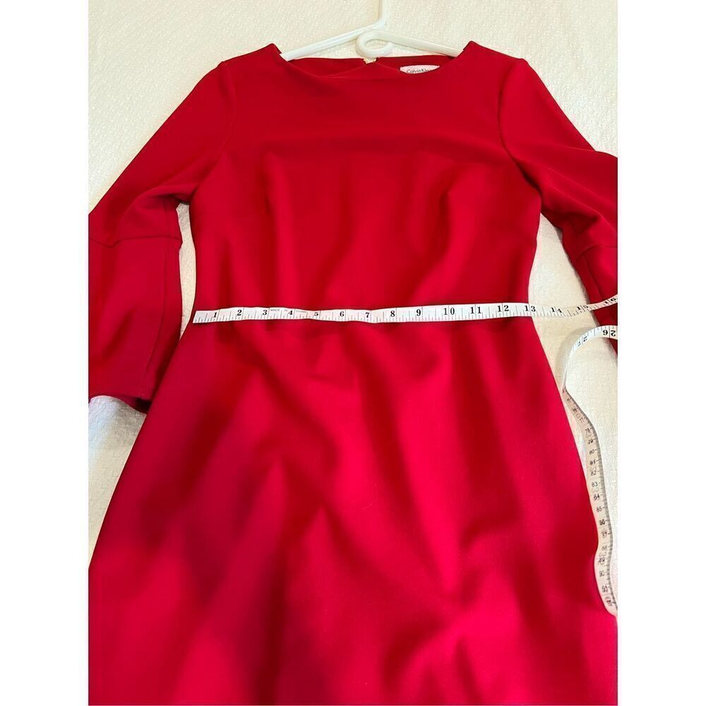 Calvin Klein sheath dress with red bell ruffle sleeves size 6 - Picture 4 of 12
